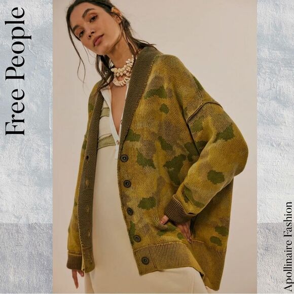 FREE PEOPLE CHAMOMILE CARDI SWEATER IN ARMY GREEN COMBO SIZE XL NWOT - Picture 5 of 8